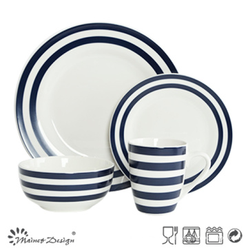 Cena de la porcelana 16PCS con la tira azul de la etiqueta y el diseño de los puntos